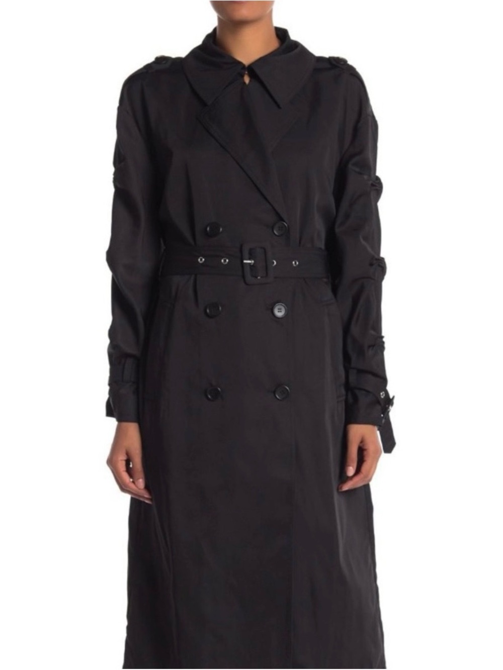 Walter Baker Black Double-Breasted Trench Coat with Belt
